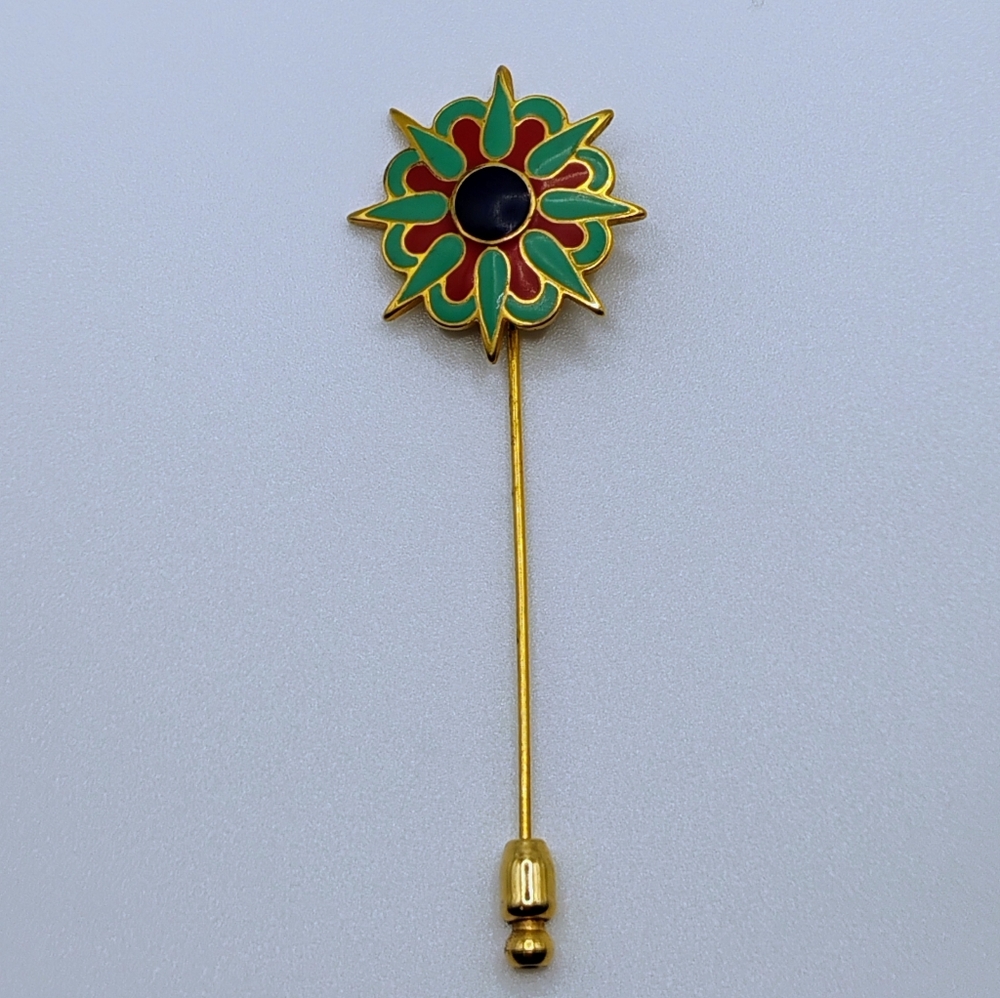 Vintage Metropolitan Museum of Art MMA Enamel Gold Tone Floral Stick Pin